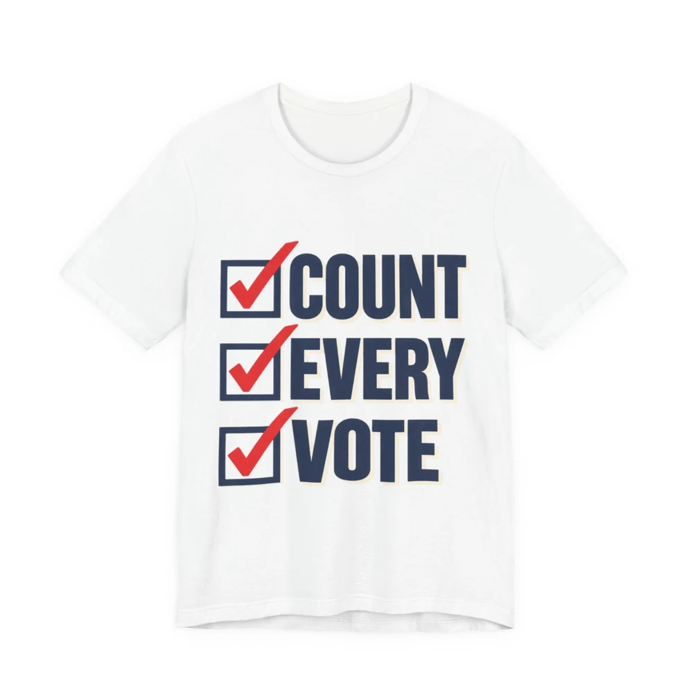 Count Every Vote front-print T-shirt in White. Provider mockup.